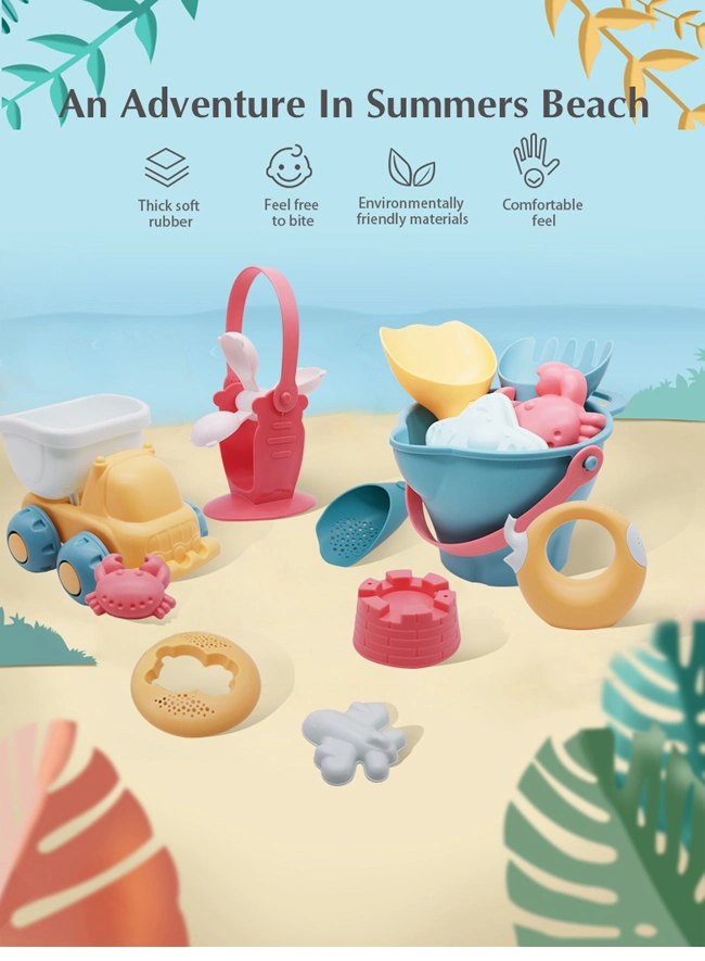 Kids Summer Gift 17PCS Children Beach Sand Toy Set Beach Play Sand Water Game Play Bucket Toys Funny Silicone Beach Toys